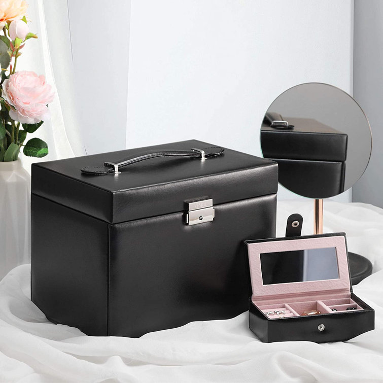 Kendal Black Leather Jewelry Box Travel Case And Lock | Wayfair